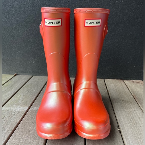 Hunter Shoes - Hunter Nebula Orange Short Rain Boots Woman - 8